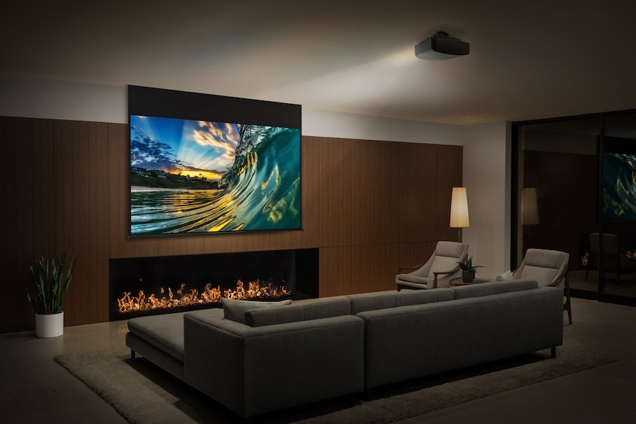 A home media room with a stylish, modern design.